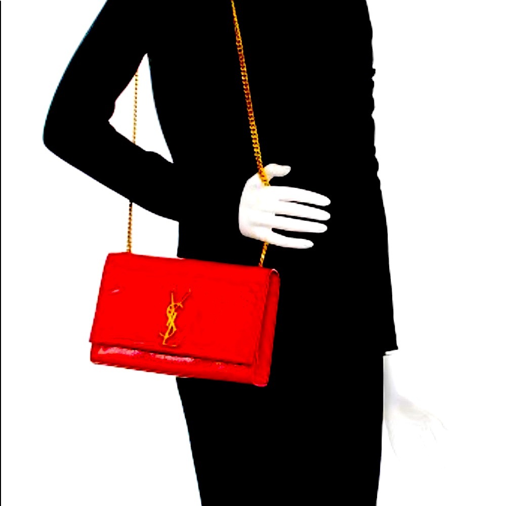 Saint Laurent Kate Monogram Chain Red Patent Leather Crossbody 377829 M SOLDOUT